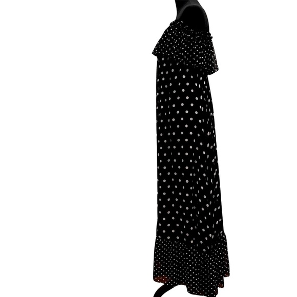 Moda International Black White Polka Dot Off Shoulder Ruffle Maxi Dress M - Picture 3 of 11